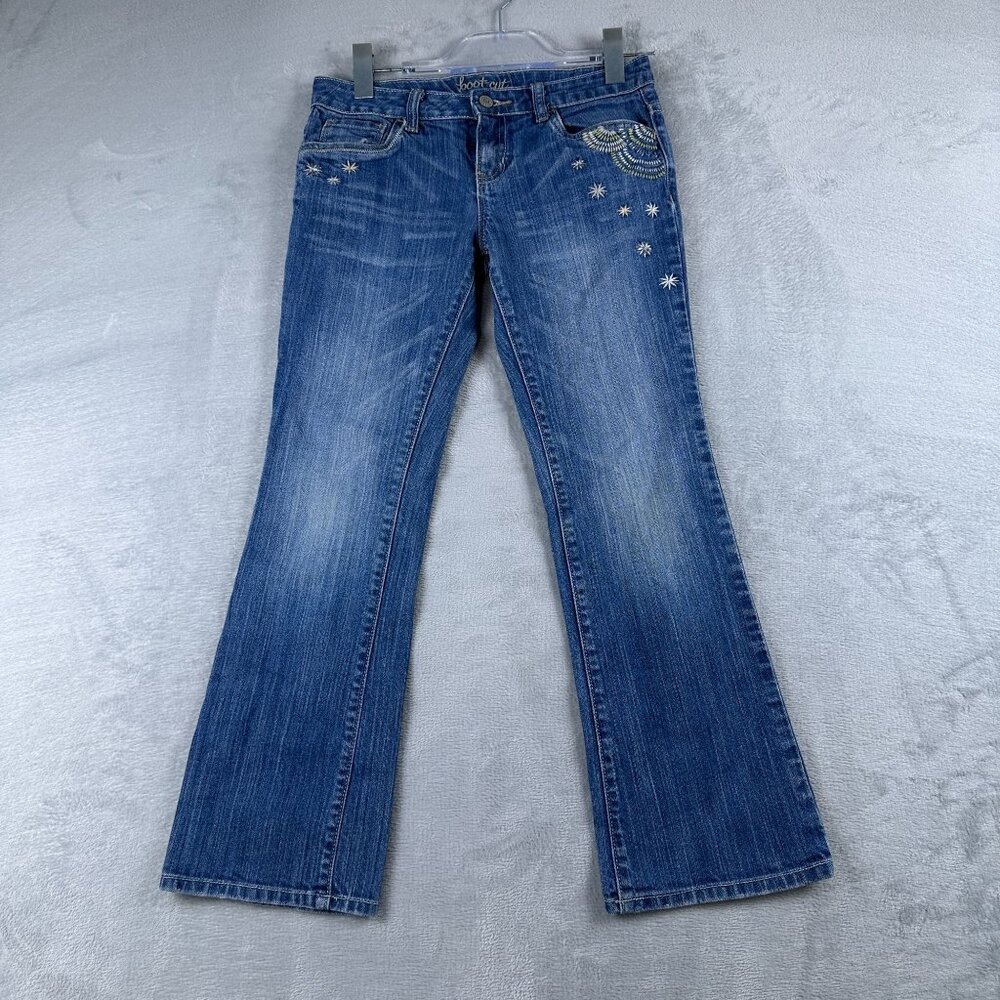 Old Navy Bootcut Jeans Women's 10 Plus Low Rise Embroidered Flower Pockets Blue